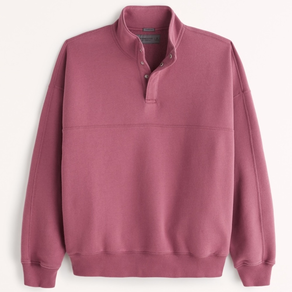 NWOT. Abercrombie & Fitch Oversized Dark Red Essential Snap Mockneck Sweatshirt.